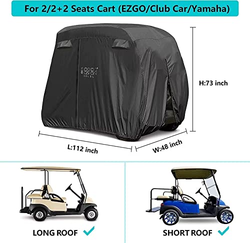 10L0L 4 Passenger Golf Cart Cover Fits EZGO, Club Car, Yamaha, 400D Waterproof Windproof Sunproof Outdoor All-Weather Polyester Full Cover with Three Zipper Doors - Black