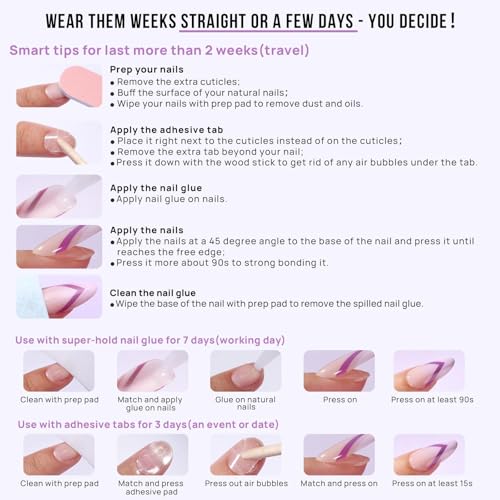 French Tip Press On Nails - BTArtbox Jelly Square Fake Nails with Nail Glue, Reusable Semi-Transparent Stick On Nails in 15 Sizes - 30PCS Soft Gel Glue On Nails Kit, Classic Black