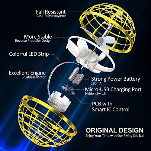 2025 Flying Orb Ball Toy,Cosmic Globe Boomerang Hover Ball Galactic Fidget Spinner, Hand Drone Orbit, Cool Toys Gift for 6 7 8 9 10+ Year Old Boys Girls Teens Outdoor Toys(Golden)