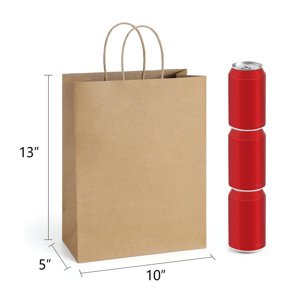 BagDream Kraft Paper Bags with Handles 10x5x13 Inch Brown 50 Pack Bulk