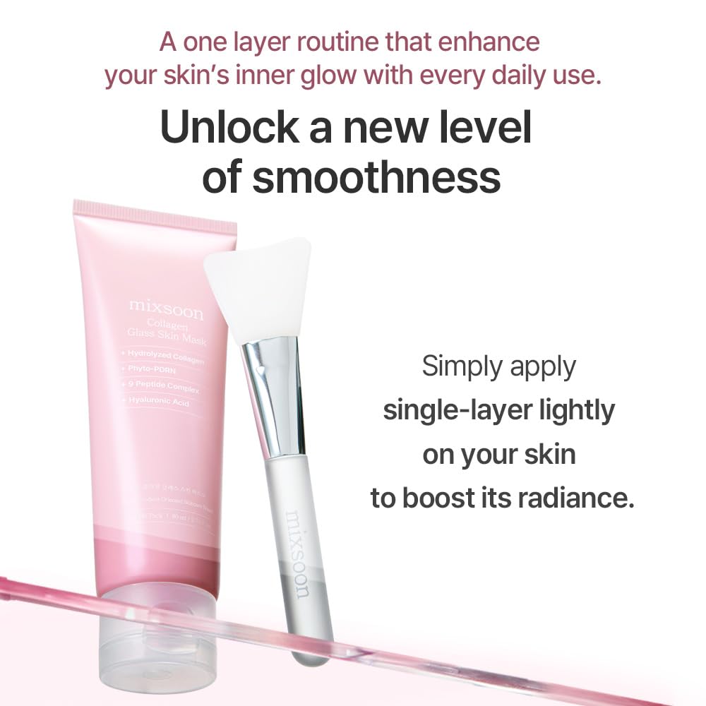 mixsoon Collagen Glass Skin Mask - Hydrating and Firming Collagen Wrapping Peel Off Mask, Low Molecular Face Mask, Radiant Smooth Finish for Glowing Skin 80ml / 2.71 fl.oz. Korean Glass Skin Care