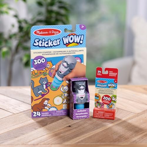 Melissa & Doug Sticker Wow!™ Cat Bundle: 24-Page Activity Book, Refillable Sticker Stamper, Mini Pad, 500 Stickers, Arts and Crafts for Kids Ages 3+
