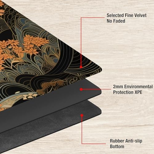 TCG Playmat Board Game Mat Plus 50 Pcs Card Sleeves, 24 x 14 Table Mats Game Mousepad with Soft Surface Non-Slip Base for MTG RPG CCG Trading Card Game Playmats, Japanese Abstract Art