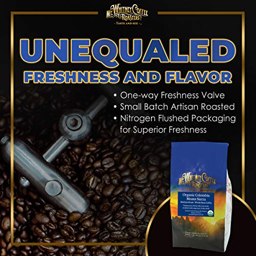 Mt. Whitney Colombia Monte Sierra Organic, Single Origin, Medium Dark Roast, Smooth Full Flavored, Low Acid Coffee (Whole Bean, 5 Lb)