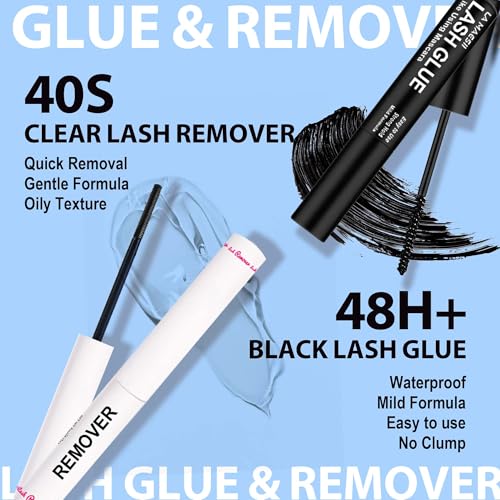 Lash Clusters Kit, Wispy & Natural Clusters Lashes Extension Kit, 48 Cluster Eyelash Extensions Soft Individual Lashes, with Clusters Lash Glue Remover Applicator DIY at Home(Wispy-C-Kit)