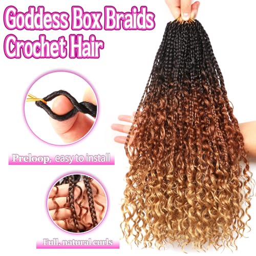 Goddess Boho Box Braids Crochet Hair-8 Packs 18 Inch Crochet Box Braids for Black Women Pre Looped (1B/30/27, 18 Inch (Pack of 8))