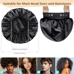 Adubor Silk Bonnet for Sleeping Women Men - Larger Double Layer Satin Bonnet for Sleeping - Non-Slip Silk Turban - Hair Bonnet for Sleeping - Sleep Cap for Curly Hair (Black+Pink)