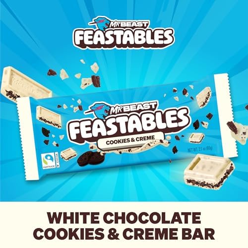MrBeast Feastables Cookies & Creme Chocolate Bar, King Size, 10 Count