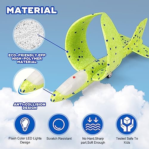 3 Pack Airplane Launcher Toy for Kids, 12.6" LED Foam Glider Plane, 2 Flight Mode Catapult Plane Boy Toys with Stickers, Outdoor Flying Toys Birthday Gifts for 4 5 6 7 8 9 10 12 Year Old Boys Girls
