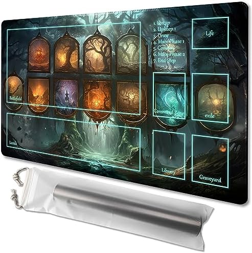 MTG Playmat Size 24x14in Free Storage Bags Non-Slip Backing Printing, Ideal for Card Game Enthusiasts TCG Playmat (with Zone,The Last Card)