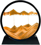 Moving Sand Art Liquid Motion - Moving Sand Art Picture Decor 3D Deep Sea Sandscape, Round Glass Frame Display Flowing Sand Relaxing Toy for Desktop Home Office Work Decoration(Yellow, 12")