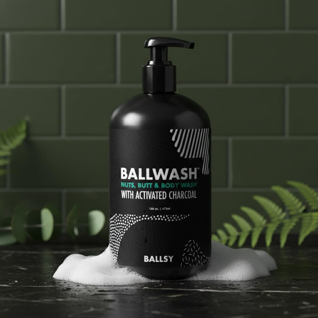 Ballsy Ballwash Charcoal Body Wash for Men - Moisturizing Men’s Bodywash with Coconut Oil – Soap for Men & Great for your Most Intimate Areas, 16 Oz