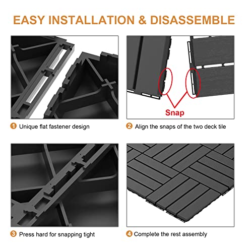 Goovilla Plastic Interlocking Deck Tiles, 9 Pack , 12"x12" Waterproof Outdoor Flooring All Weather Use, Patio Floor Decking Tiles for Porch Poolside Balcony Backyard, Dark Grey