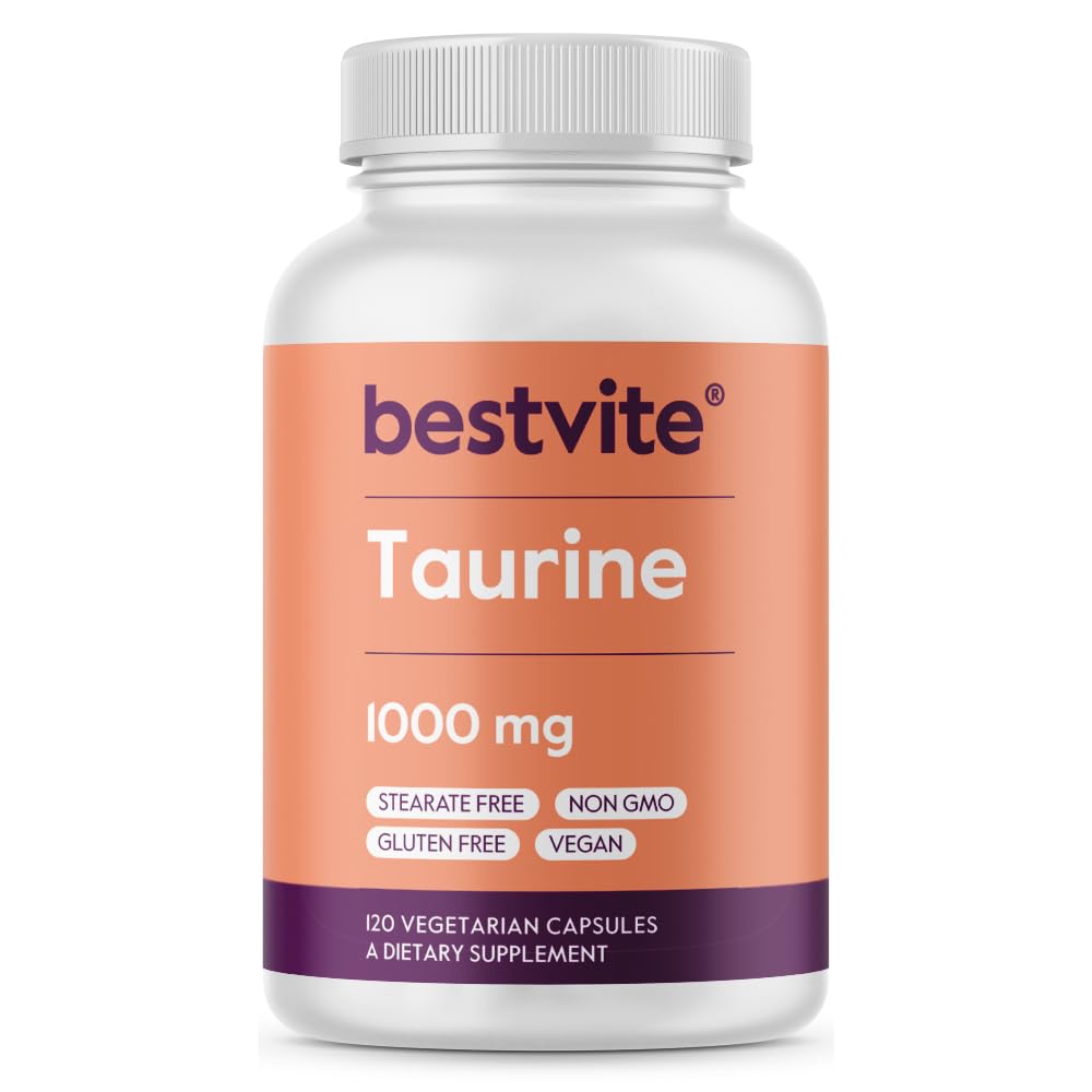 BESTVITE Taurine 1000mg (120 Vegetarian Capsules) - No Stearates - No Fillers - No Flow Agents - Vegan - Non GMO - Gluten Free