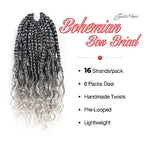 ToyoTress Boho Box Braids Crochet Hair - 16 Inch 8 Packs Ombre Gray Box Braids Crochet Hair Curly End Crochet Braids, Shouler Length Pre-looped Synthetic Braidsing Hair (16 Inch, T-Gray-8P)