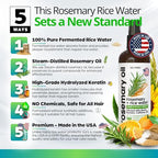Rosemary Oil and Rice Water Hair Growth Spray - Serum with Biotin, Keratin, Caffeine, Vitamins C & B5 for Hair Mask, Hair Care, Scalp Treatment, Thickening Dry Damaged Hair for Women & Men 12oz