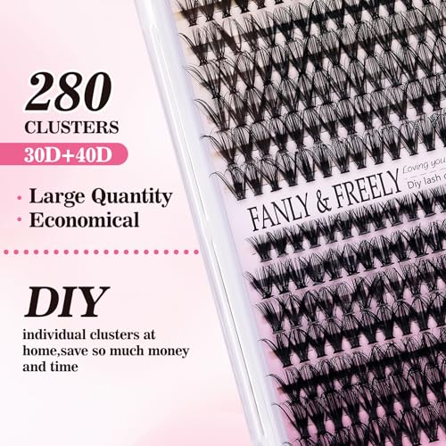 Lash Clusters 280Pcs Cluster Lashes 30D 40D D Curl False Eyelashes Mix9-16mm Eyelash Clusters Individual Cat Eye Lashes Clusters for DIY Cluster Eyelash Extensions at Home (30D+40D-0.07D-9-16MIX)
