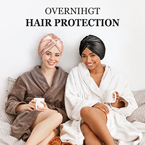 PARISBELLA Reversible Silky Satin Bonnet for Sleeping, Smooth As Silk Hair Wrap for Sleeping, Adjustable Satin Sleep Cap for Women, Stylish Turban for Curly Hair, Black, Pack of 1
