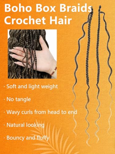 Goddess Box Braids Crochet Hair for Women 24 Inch 8 Packs Boho Crochet Box Braids with Curly Ends Bohemian Pre-looped Box Braids Crochet Braiding Hair Extensions(24inch,1B/27)