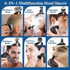 9D Head Shavers for Bald Men, Upgraded 6-in-1 Mens Grooming Kit, Detachable Bald Head Shavers for Men, Wet/Dry LED Display, Travel Lock Electric Razor for Men with Type-C Charge