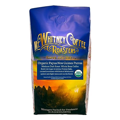 Mt. Whitney Organic Papua New Guinea, Medium Dark Roast, Low Acid Coffee (Whole Bean, 2Lb)