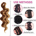 COOKOO 9 Packs Body Wave Braiding Hair 14 Inch Pre Feathered Mix Blond and Brown Bouncy Braiding Hair French Curl Wavy Braids Ocean Deap Twist Synthetic Hair for Boho Box Braids(27M30#)