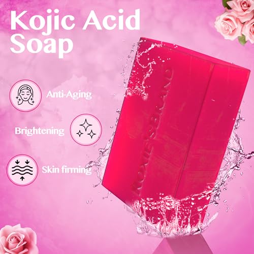 ROXIE'SBRAND Kojic Acid Dark Spot Remover Soap Bars with Vitamin C, Retinol, Turmeric - Original Japanese Complex Infused with Hyaluronic Acid, Shea Butter, Castile Olive Oil (2 x 3.52oz. Bars)