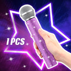 Sanwuta Fake Microphone Prop Sparkly Bling Rhinestones Plastic Play Microphone Pretend Glitter Bedazzled Mic for Cosplay Party Costume(Purple)