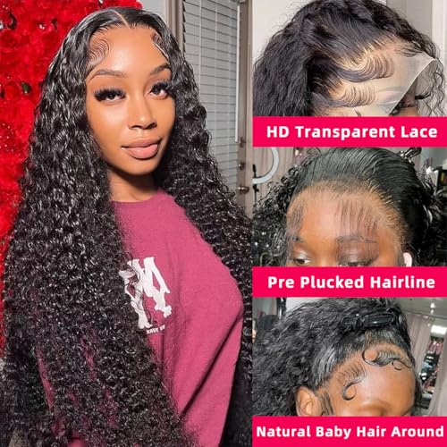 32 Inch 13x6 HD Deep Wave Lace Front Wigs Human Hair Pre Plucked 200% Density Transparent Deep Curly Lace Frontal Wigs Human Hair With Baby Hair Glueless Human Hair Wig For Women