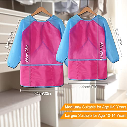GODR7OY Kids Art Smocks, Painting Apron Artist Smock with Sleeve and 3 Pockets 2 Pack Black/White Set (pink 6-9years)