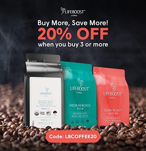 Lifeboost Coffee Medium Decaf Coffee Beans - Swiss Water Decaf Coffee - Low Acid Organic Decaf Coffee Beans - Third Party Tested For Mycotoxins & Pesticides - Whole Bean - 12 Ounces