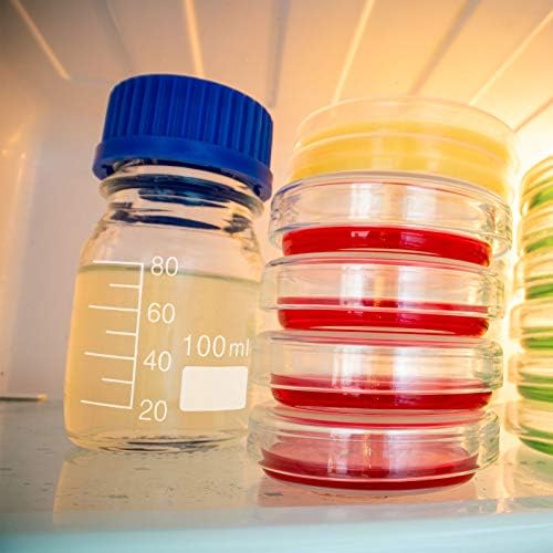Patelai 4 Pieces Glass Round Media Storage Glass Bottles Borosilicate Media Bottles with GL45 Blue Screw Cap for Lab Water Reagent Liquids(100 ml)