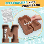 Summidate Wooden Letter Piggy Bank, Extra Thick Large Capacity Piggy Bank for Kids Boys Girls Toddler, Alphabet M Money Bank| Coin Box Birthday, Christmas, Festival