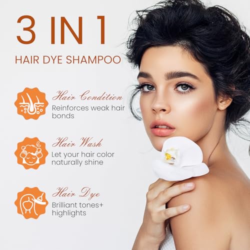 Hair Dye Shampoo 3 In 1, 100% Gray Hair Coverage, Dark Wine Red Hair Color Treated Burgundy Shampoo Para Canas, Root Touch 15 Minutes, Home Use for Men & Women Parent, 500ml
