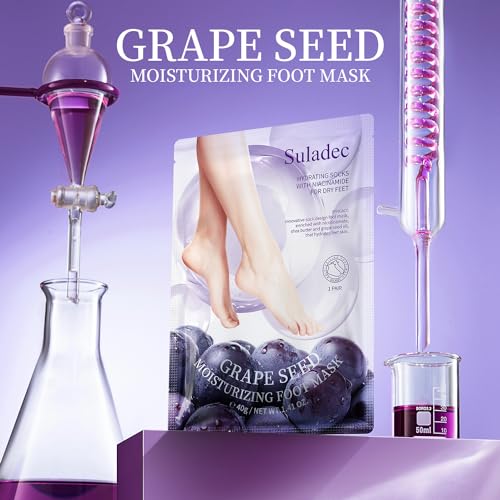 Moisturizing Foot Mask with Grape Seed Oil and Shea Butter, Hydrating Foot Masks for Dry Cracked Feet, Dry Skin Moisturizer for Soft and Smooth Touch Feet - Men Women - 7 Pairs