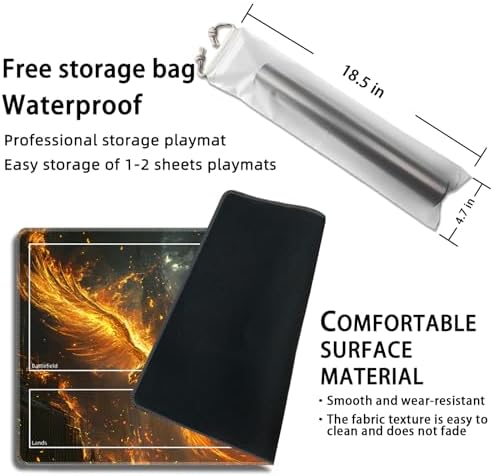 MTG Playmat with Zones Magic Card Playmat Game Mat,TCG & CCG Card Games Mat with Free Storage Bags Size 24 x 14 Inches (with Zones,Bird)