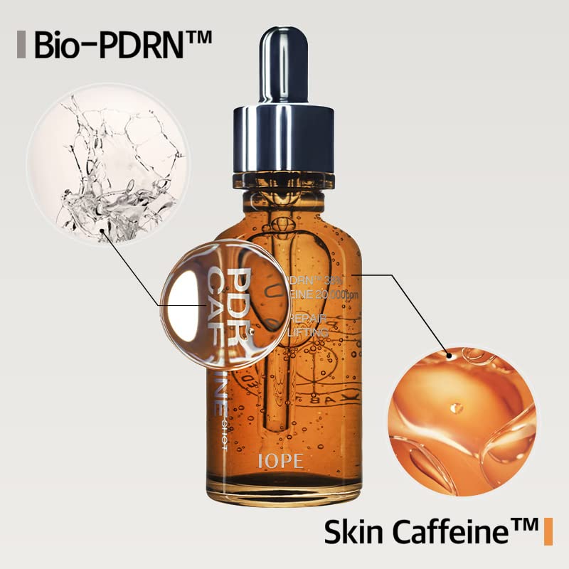 IOPE BIO-PDRN Caffeine Shot Face Serum | 38% Plant-based Vegan PDRN & 20,000ppm Caffeine Filler in a Bottle, Plumping Skin, Intense Lifting and Firming, Anti-Wrinkle, Korean Skincare, 1.01 Fl Oz