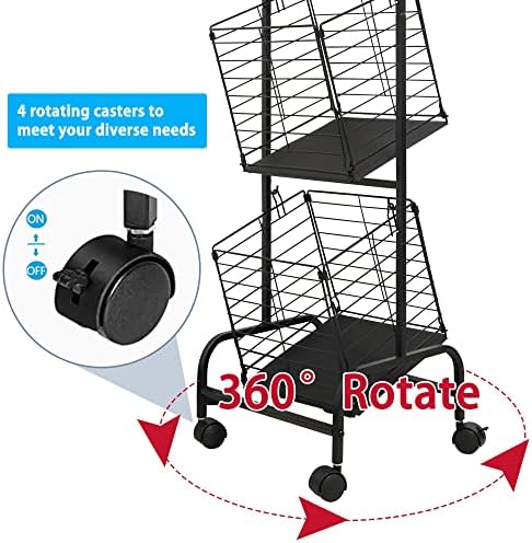 3-Tier Fruit Basket Stand for Kitchen, Wire Market Basket Food Storage Stand with Wheels, Vegetable Produce Pantry Basket Organizer