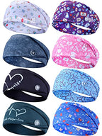 WILLBOND 8 Pieces Nursing Headbands with Buttons for Nurses Doctors Women Face Covering Ear Protection Holder Non Slip Elastic Hair Bands Wide Head Wraps for Spa Yoga Sports Workout (Cute Patterns)