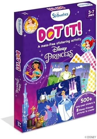Skillmatics Dot It Sticker Art - Disney Princess, Mess-Free Fun for Kids, 500+ Stickers, Craft Kits, DIY Scrapbooking Activity, Travel Toys, Gifts for Girls & Boys Ages 3, 4, 5, 6, 7