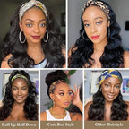 Colorful Queen Reddish Brown Headband Wig Auburn Body Wave Headband Wigs for Black Women Copper Red Colored Long Wavy Wig with Headband 26 Inch Glueless Half Wig