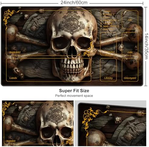 DEGDFSGR for MTG Playmat with Zones 24 x 14 inches for TCG Playmats Non-Slip Rubber Base Commander Play Mat for Magic The Gathering Playmat Iorcana Trading Card Game, Pirate Skull Crossbones