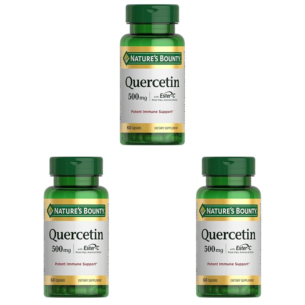 Nature's Bounty Quercetin, Immune Support, 500mg, with Vitamin C, Rose Hips, & Rutin, 60 Count (Pack of 3)