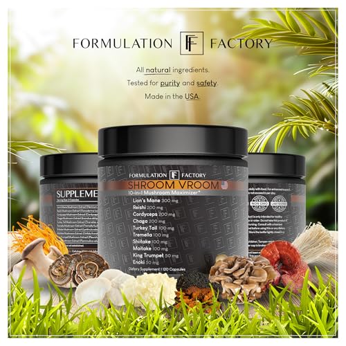Shroom Vroom: 10-in-1 Mushroom Supplement, Lion’s Mane, Reishi, Cordyceps, Chaga, Turkey Tail, Tremella, Shiitake, Maitake, King Trumpet & Enoki, Brain Boost, Immune Support (360 count Pack of 3)