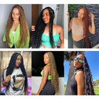 Boho Crochet Braids Human Hair Mixed 18 Inch Goddess Crochet Boho Box Braids with Human Hair Mixed Curls Ginger Color Bohemian Braids Crochet Hair for Black Women Human Hair(18Inch #350)