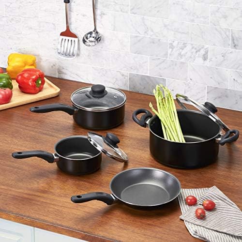 Deahun Mainstays 7 Piece Non-Stick Cookware Set Aluminium Mint, Dishwasher Safe (Black)