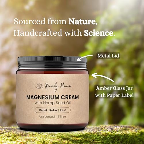 Magnesium Cream for Sleep, Muscle Soreness & Cramps Relief with Hemp Seed Oil, Vitamin E, Shea Butter - Topical Magnesium Lotion for Calm & Relaxation - Unscented - 4fl oz - Made in Canada