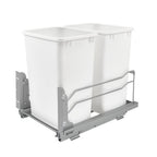 Rev-A-Shelf Double 35 Qt Pullout Trash Cans with Soft-Close for Under Kitchen Cabinets, Min Opening Width of 14.5", White, 53WC-1835SCDM-211