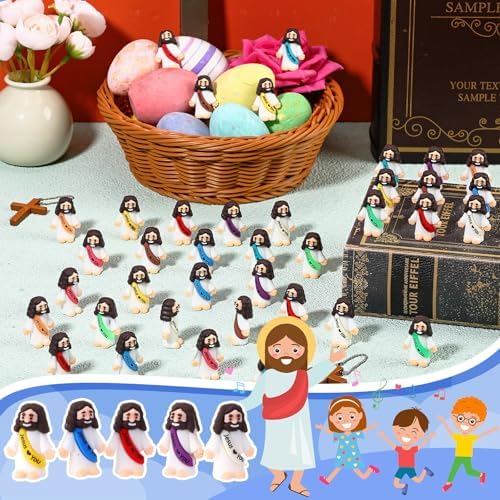 Bememo 50 Pcs Mini Jesus Figures Jesus Loves You Christ Toys Little Christ Figures to Hide and Seek Sunday School Religious Party Favors Gift(Multicolor)
