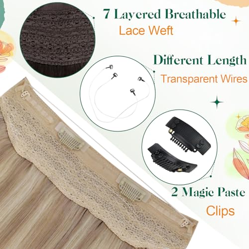 Easyouth Ash Blonde Human Hair Wire Extensions Fish Wire Hair Extensions Human Hair Fish Line Hair Extensions Ash Blonde Mix Bleach Blonde Layered Wire Hair Extensions Human Hair 20 inch 100g